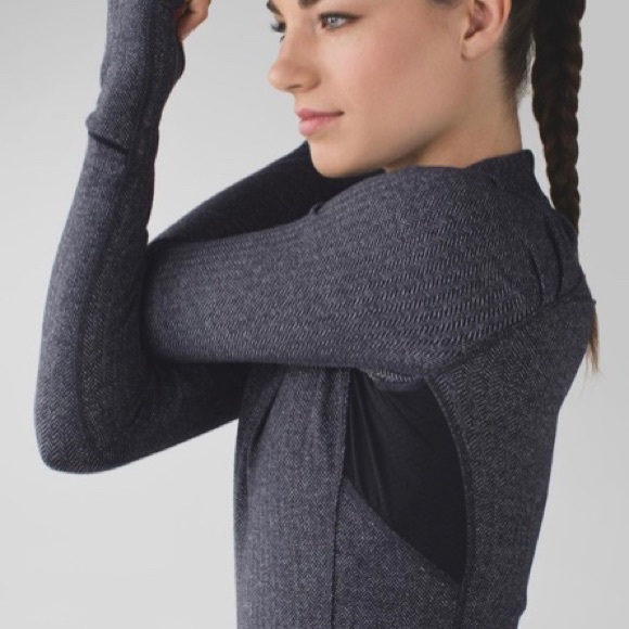 LULULEMON ATHLETICA Heathered Herringbone Black Think Fast Long Sleeves Size 6 - Picture 3 of 16